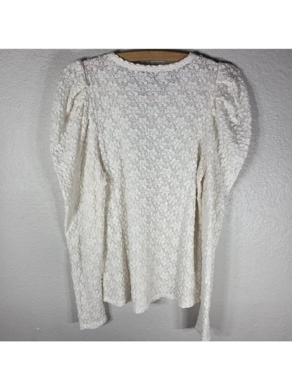 LOFT Puff Sleeve Textured Floral Lace Top Blouse Size M Women's Cotton Crew Neck